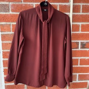 Uniqlo - Georgette Bow Tie Long Sleeve Blouse